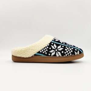 Deer Stags Men's Navy Scandinavian Print Faux Fur Lodge Slipper Size M / 9-10